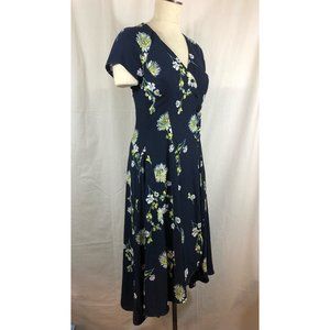 Free People Lost In You Midi Dress, Size XS, Blue Floral Hi-Low Hem